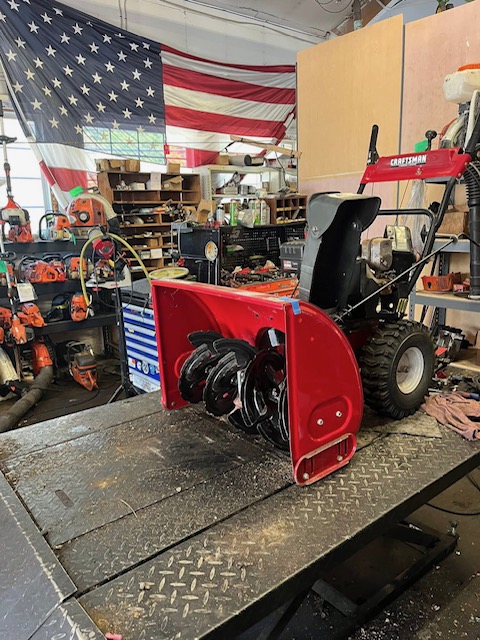 Equipment lined up inside the Stonington Power shop